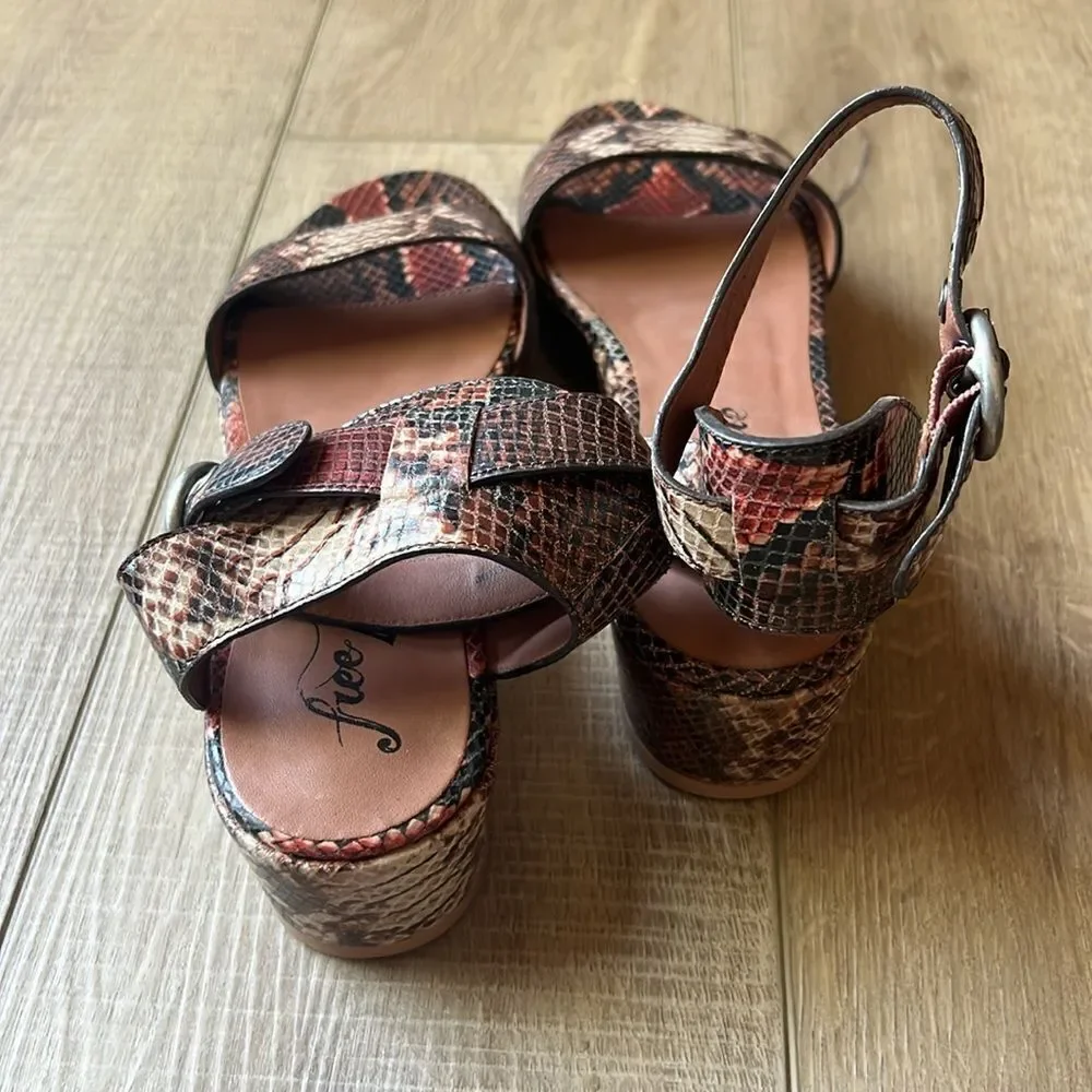 Free People Paris Flatform Sandal Snakeskin Print US 10